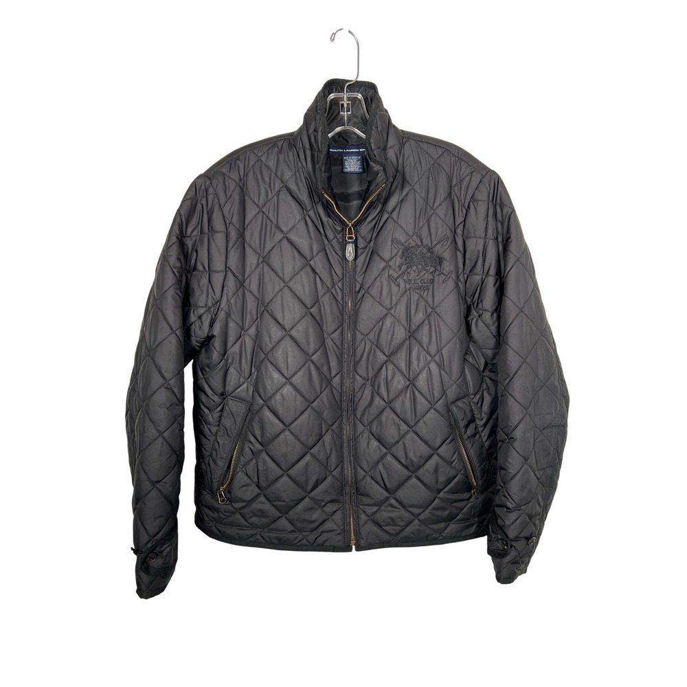 Y2K Ralph Lauren Sport Black Quilted Zip Up‎ Jacket Equestrian Preppy Coat Large